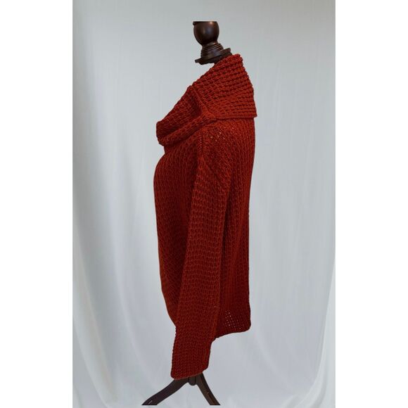 Zenana Outfitters Women’s L Sweater Red/Brown Asymmetrical Cowl Neck Chunky Ribb - Picture 4 of 9